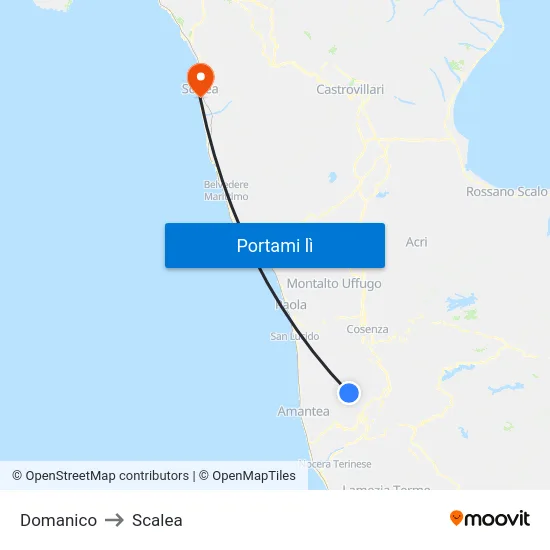 Domanico to Scalea map