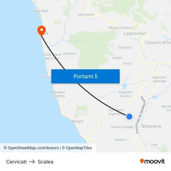 Cervicati to Scalea map
