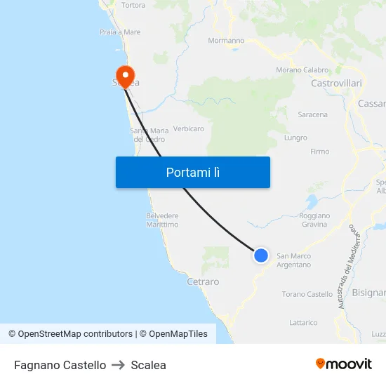 Fagnano Castello to Scalea map