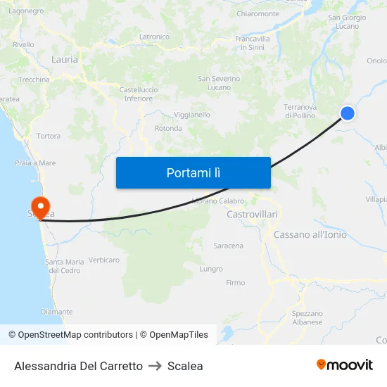 Alessandria Del Carretto to Scalea map