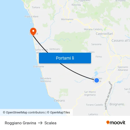 Roggiano Gravina to Scalea map