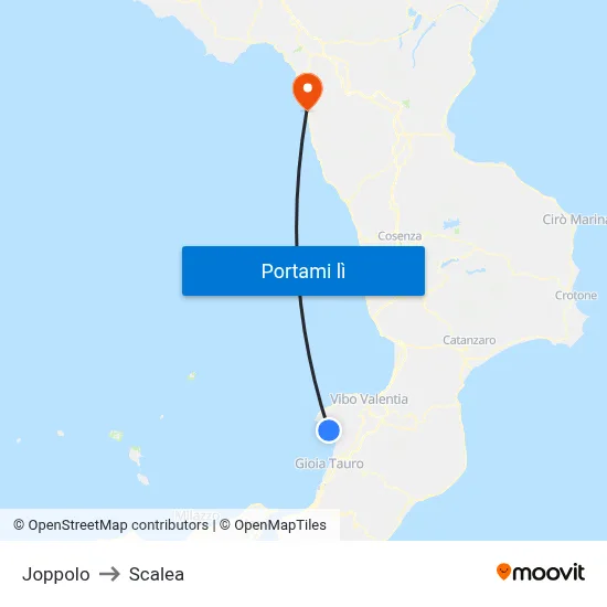 Joppolo to Scalea map