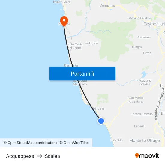 Acquappesa to Scalea map