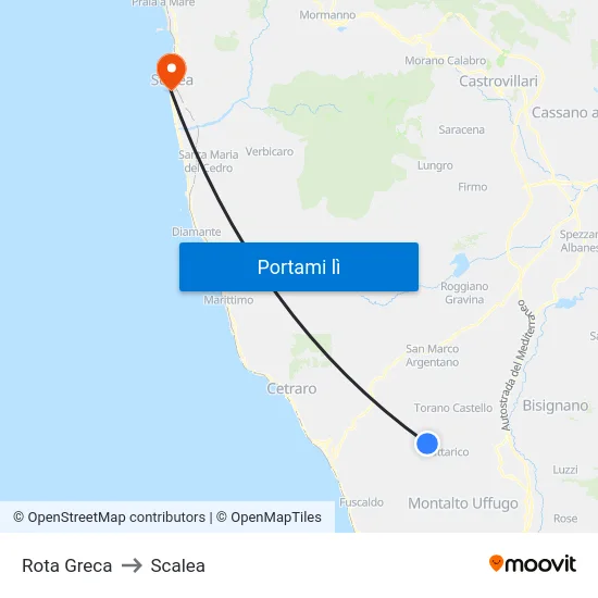 Rota Greca to Scalea map