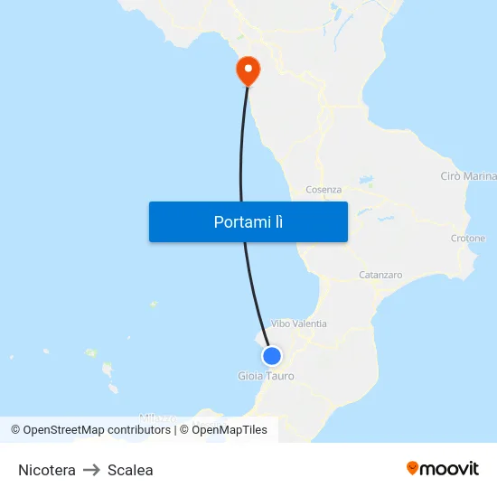 Nicotera to Scalea map