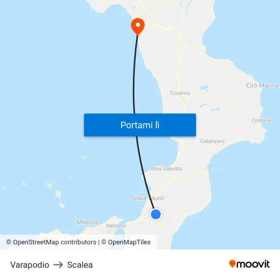 Varapodio to Scalea map