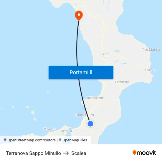 Terranova Sappo Minulio to Scalea map