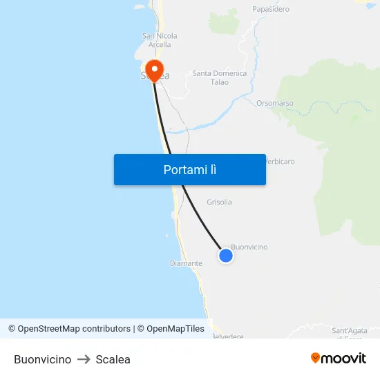 Buonvicino to Scalea map