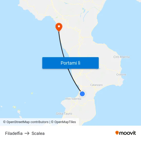 Filadelfia to Scalea map