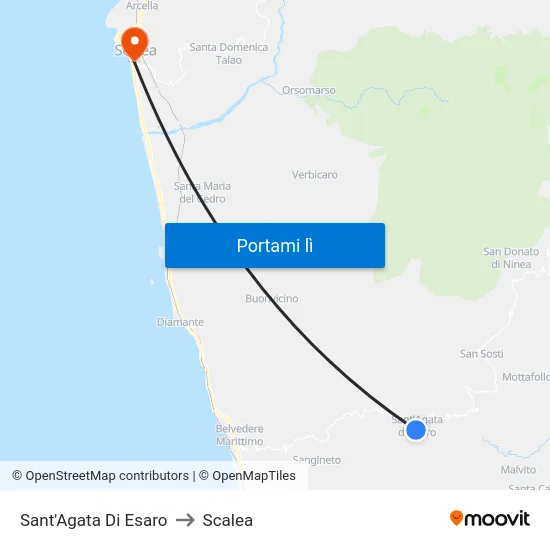 Sant'Agata Di Esaro to Scalea map