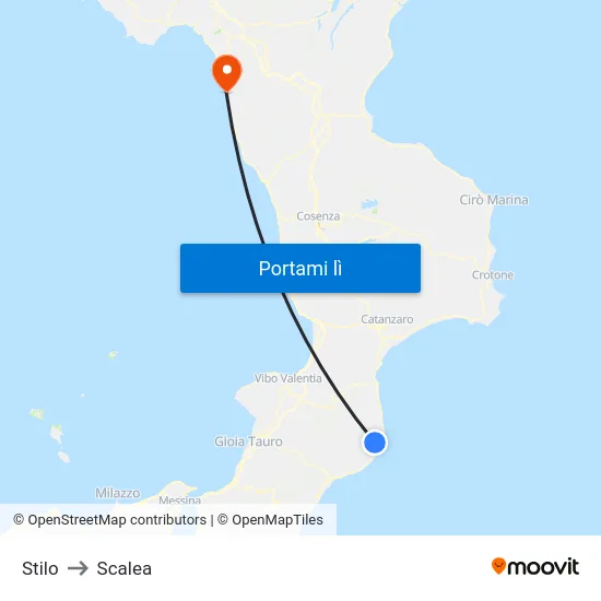 Stilo to Scalea map
