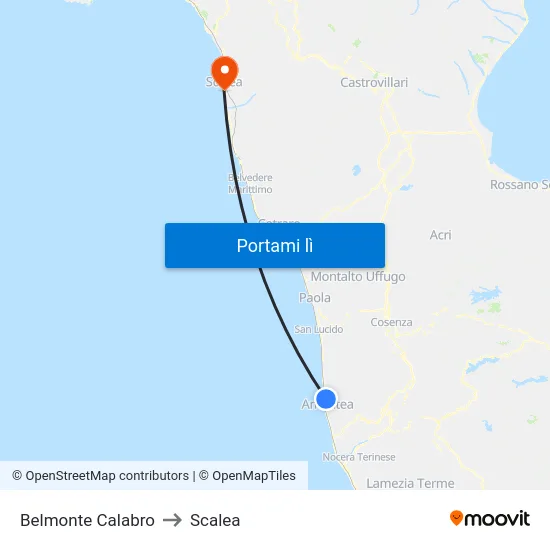 Belmonte Calabro to Scalea map
