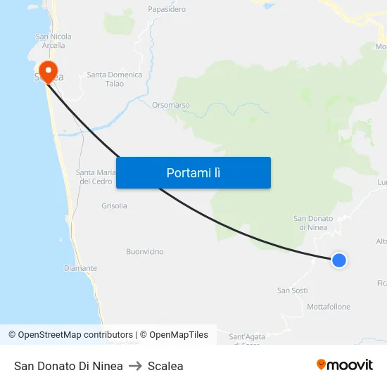 San Donato Di Ninea to Scalea map