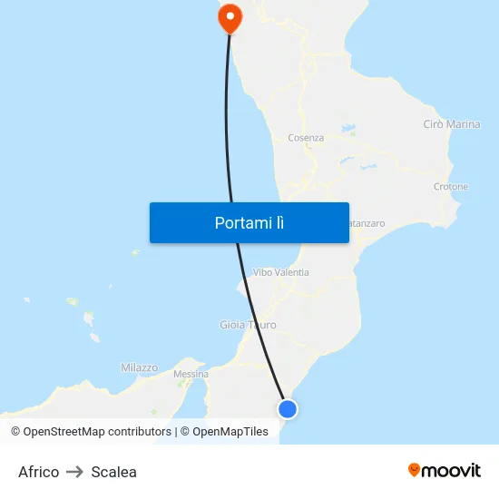 Africo to Scalea map