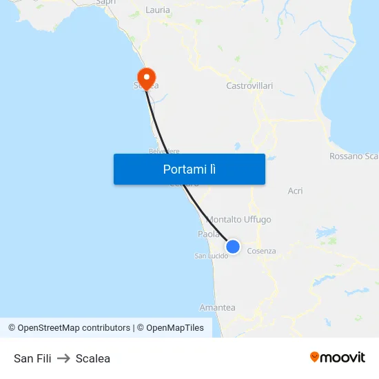 San Fili to Scalea map