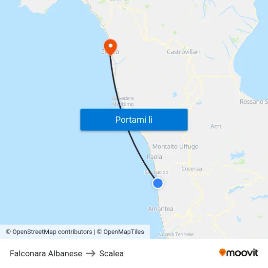 Falconara Albanese to Scalea map