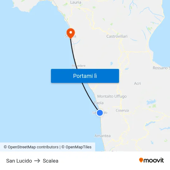 San Lucido to Scalea map