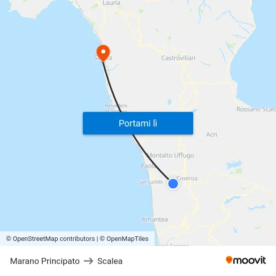 Marano Principato to Scalea map