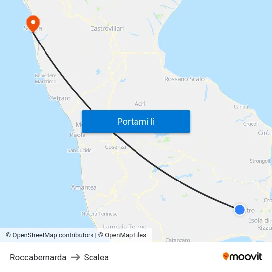 Roccabernarda to Scalea map