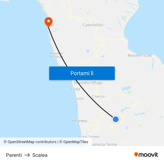 Parenti to Scalea map