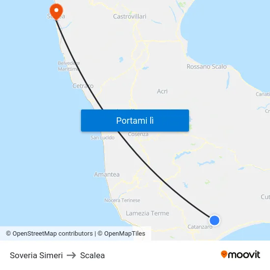 Soveria Simeri to Scalea map