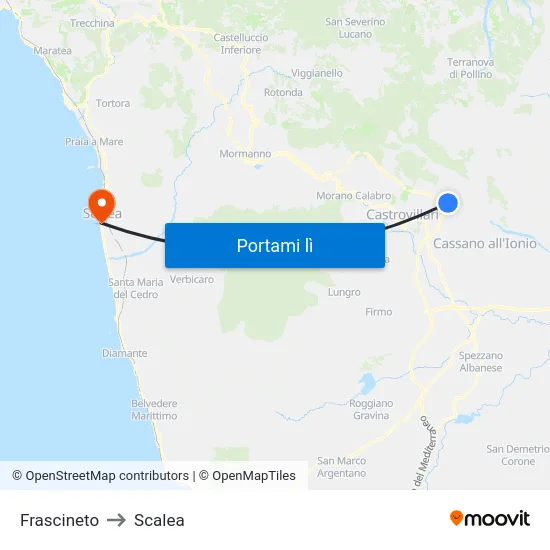 Frascineto to Scalea map