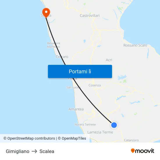 Gimigliano to Scalea map