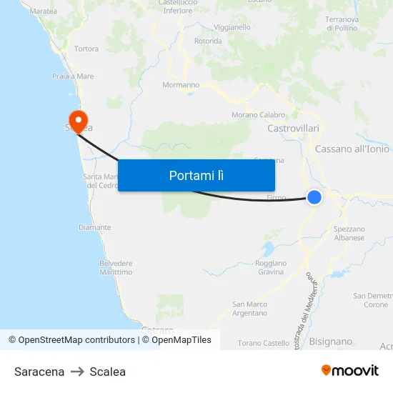 Saracena to Scalea map