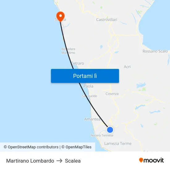 Martirano Lombardo to Scalea map