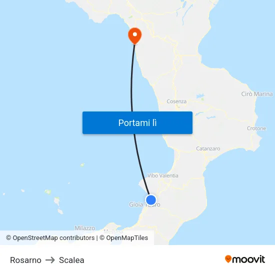 Rosarno to Scalea map