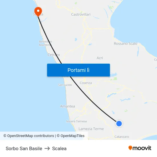 Sorbo San Basile to Scalea map