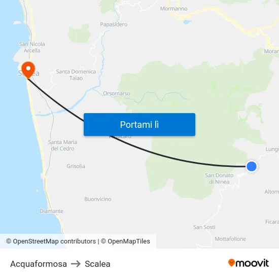 Acquaformosa to Scalea map