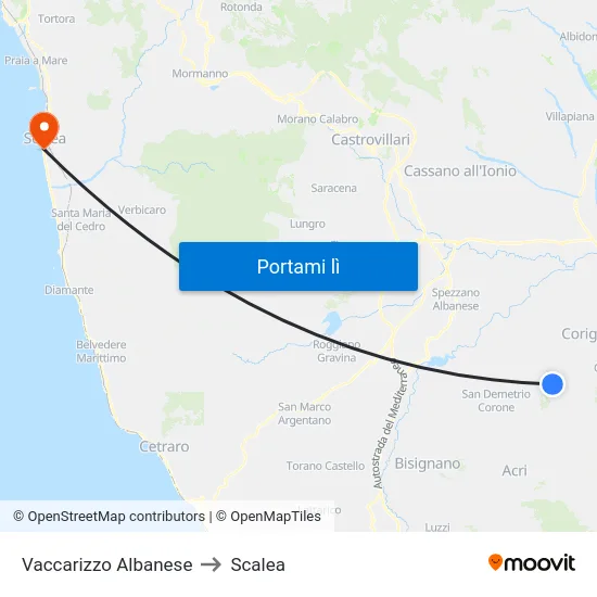 Vaccarizzo Albanese to Scalea map