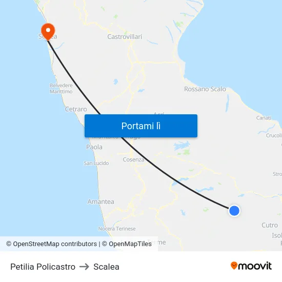 Petilia Policastro to Scalea map