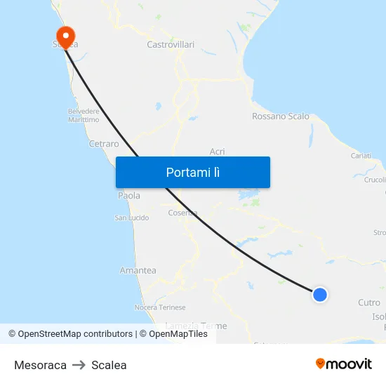 Mesoraca to Scalea map