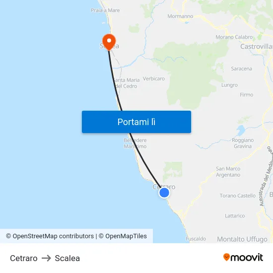 Cetraro to Scalea map