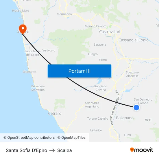 Santa Sofia D'Epiro to Scalea map
