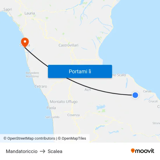Mandatoriccio to Scalea map