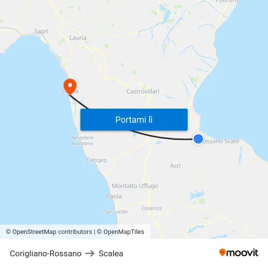 Corigliano-Rossano to Scalea map
