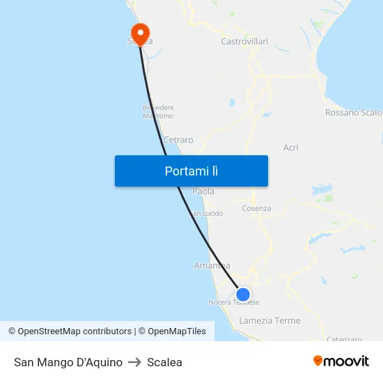San Mango D'Aquino to Scalea map