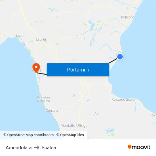 Amendolara to Scalea map