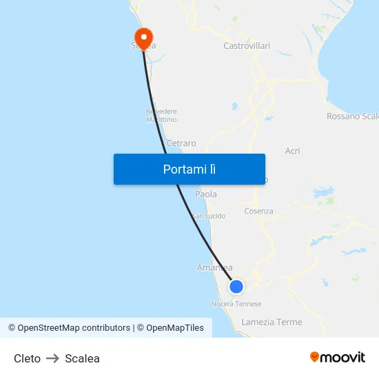 Cleto to Scalea map