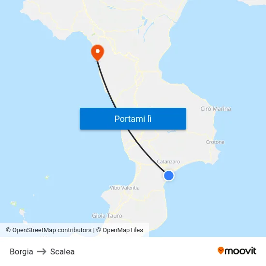 Borgia to Scalea map