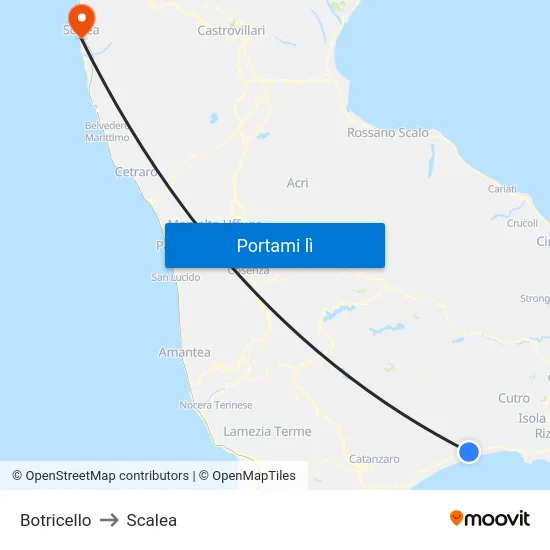 Botricello to Scalea map