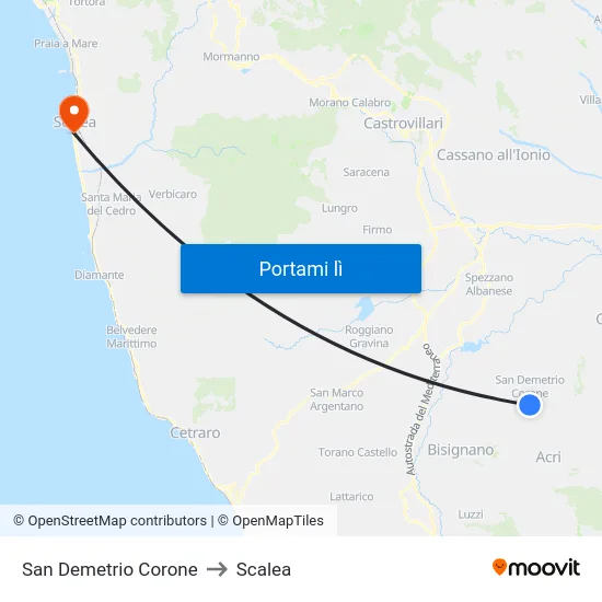 San Demetrio Corone to Scalea map