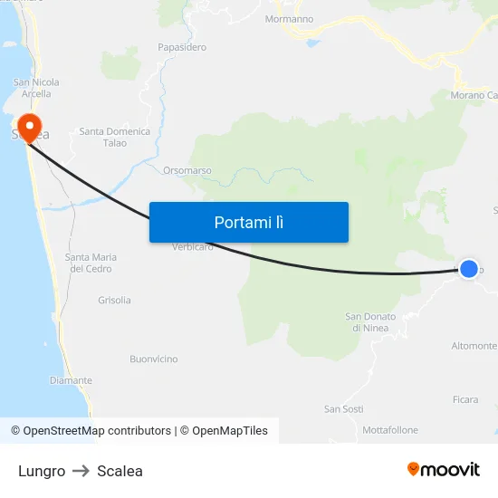 Lungro to Scalea map