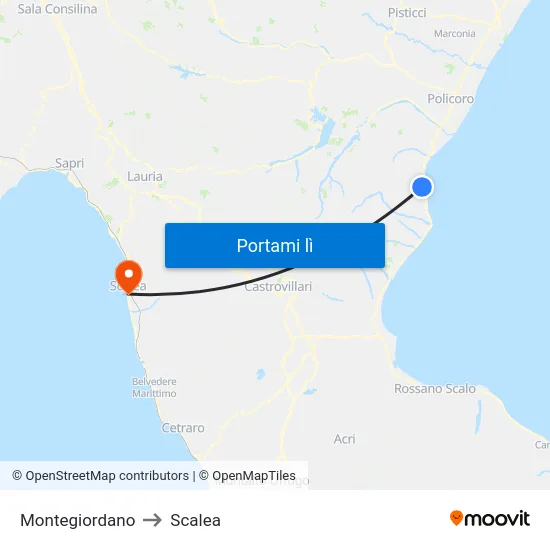 Montegiordano to Scalea map