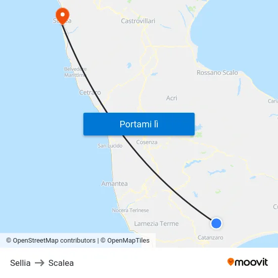 Sellia to Scalea map