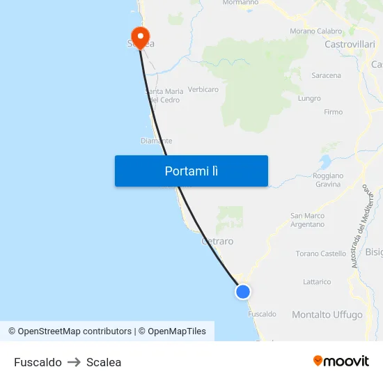Fuscaldo to Scalea map