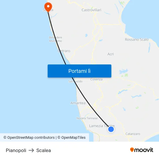 Pianopoli to Scalea map